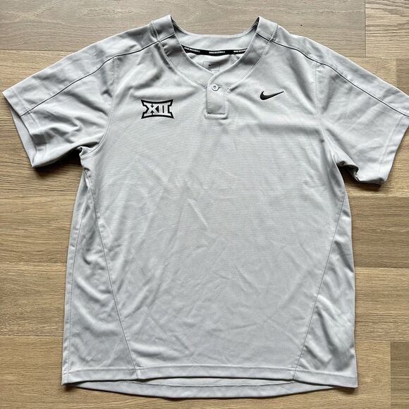 Nike Baseball Jersey Men XL Big 12 XII Logo Gray Blank Single Button - Picture 1 of 8